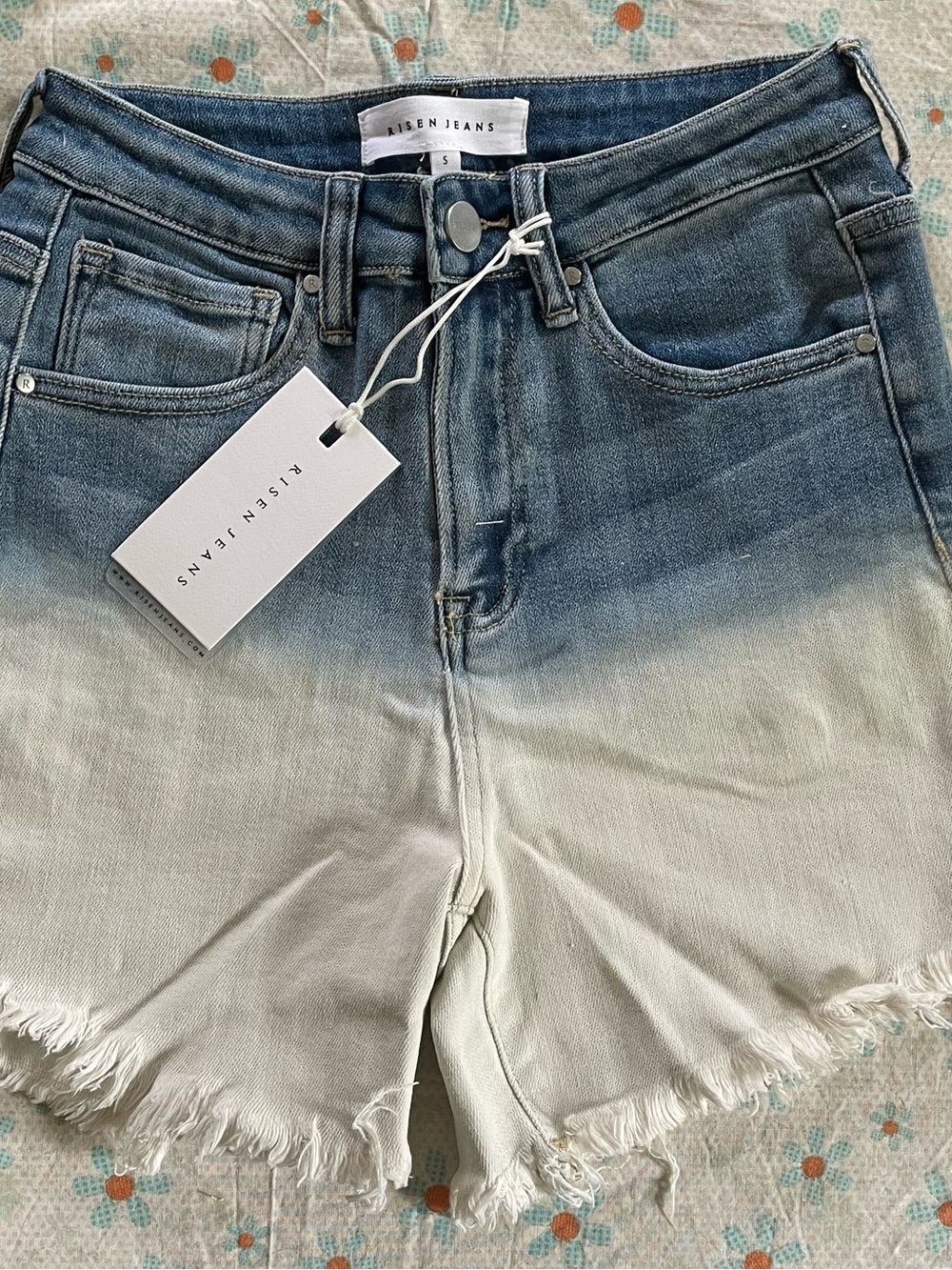 Risen Ombré Jeans Two-Tone Blue to White  Ombre Denim Shorts